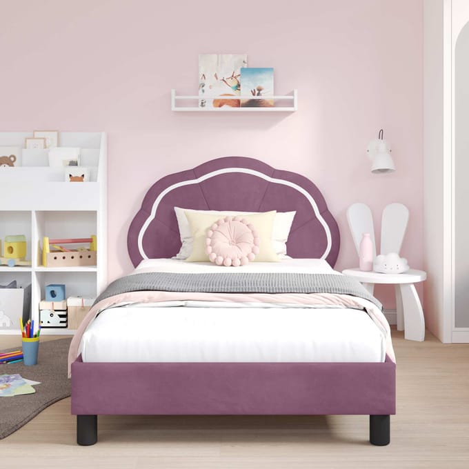 vidaXL - Kinderen - bedframe - met - hoofdboard - Paars - 80 - x - 200 - cm - Fluweel