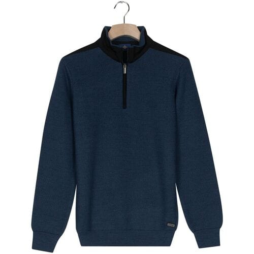 Baileys Trui Uni Color Half Zip Fine Structure Dark Denim Blue / male