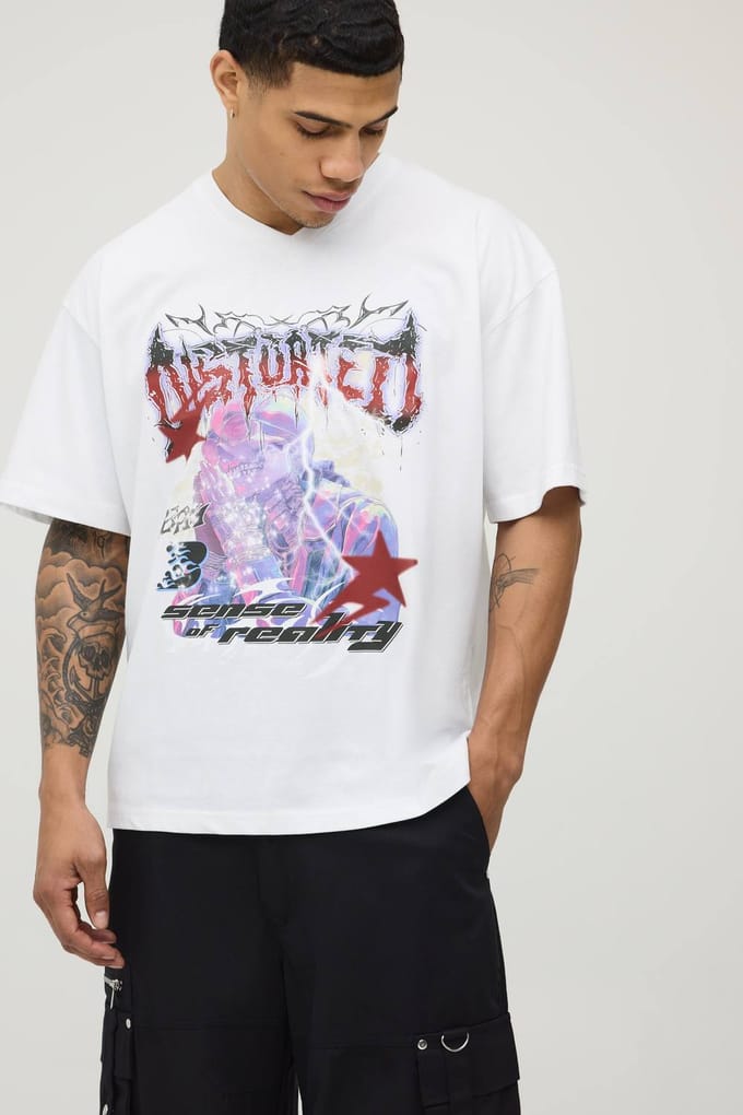 Oversized Vervormde Grafische T-shirt | White | Size Medium