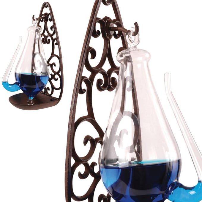 Barometer/donderglas met gietijzer houder