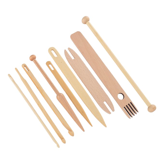 9 Stuks Houten Weefgereedschap Prikstok Haaknaald Shuttle Kit Handweefgetouw Machine Accessoires beige
