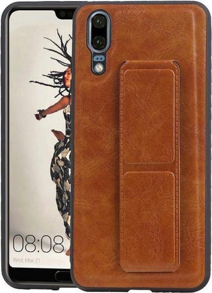 Grip Stand Hardcase Backcover voor Huawei P20 Bruin