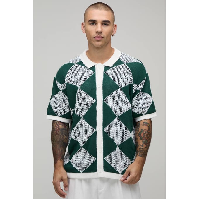 Gebreid Shirt Met Ontspannen Pasvorm En Open Haaksteek | Green | Size Small