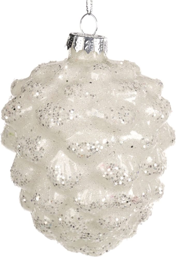 Goodwill Kerstbal Dennenappel Glas Wit H 10 cm Voordeelaanbod Per 3 Stuks