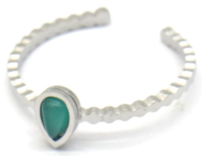 Ring met Druppel - RVS - One Size - Zilverkleurig en Groen