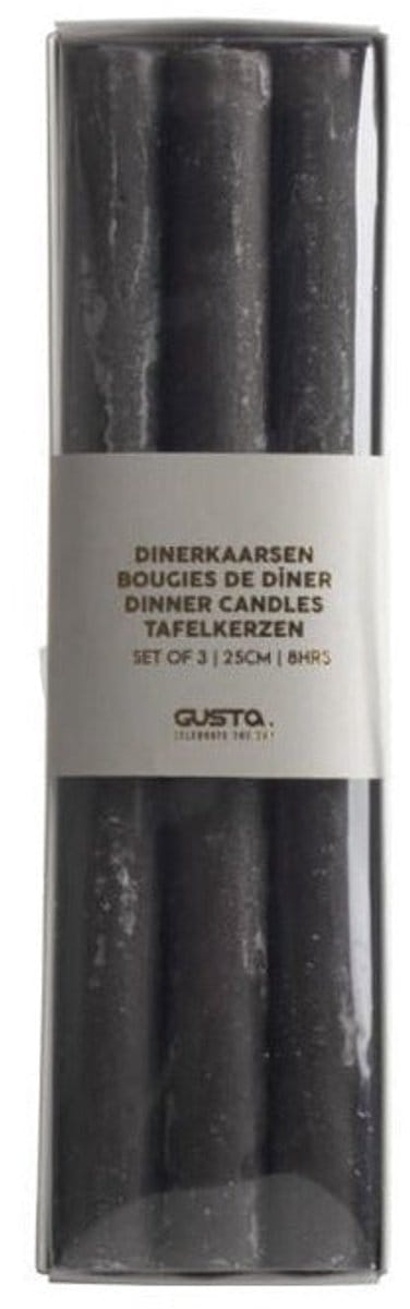 Gusta Dinerkaarsen Gentle set-van-3 zwart 7x2x25cm