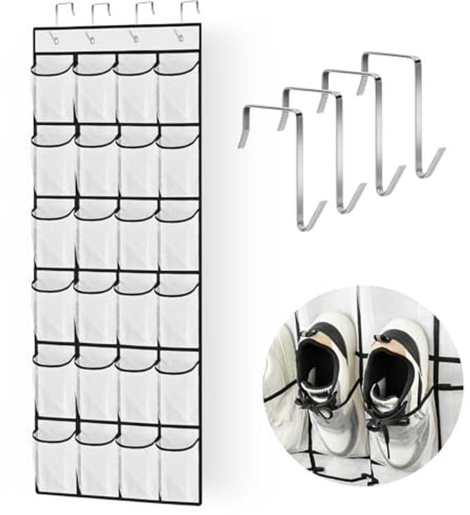 Hanging Shoe Organizer with 24 Compartments - Multifunctional Storage Bag for Door