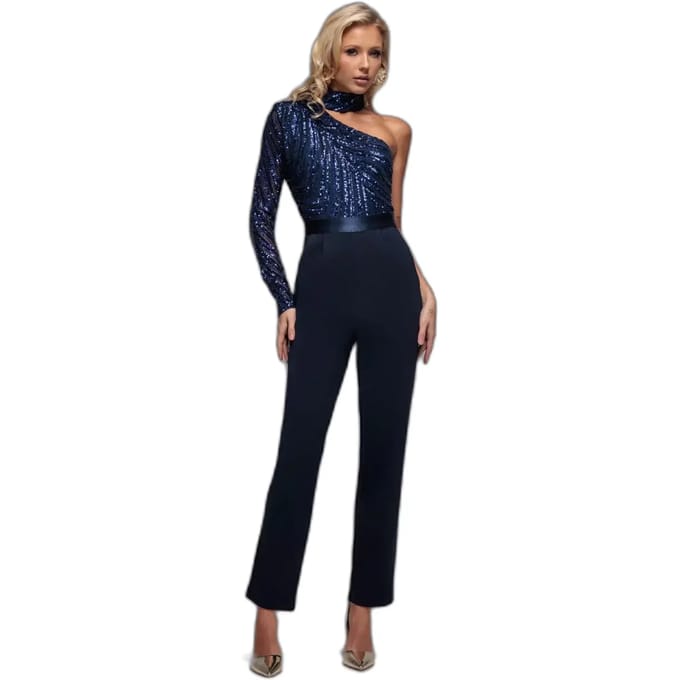 Dames jumpsuit Goddiva One Shoulder Sequin
