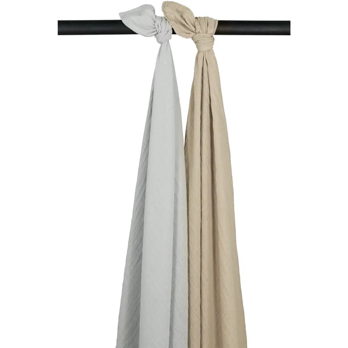 Meyco Baby Uni swaddle - 2-pack - pre-washed hydrofiel - light grey/sand - 120x120cm