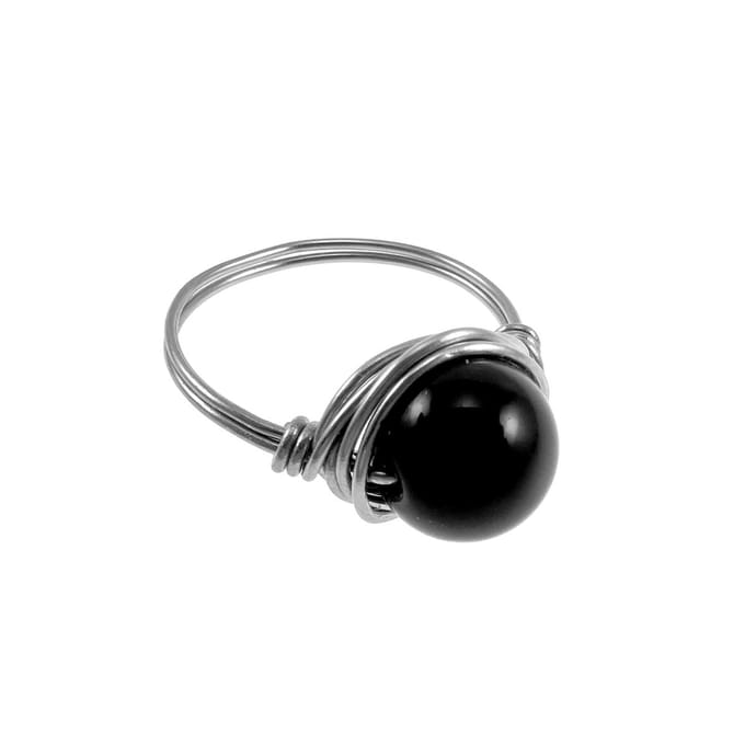 Solitairring Dames - RVS - Handgemaakte Ring met Natuurlijke Obsidiaan Steen