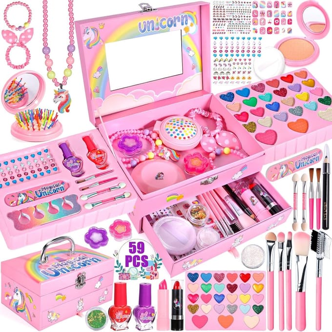Diverse Kinder Make-up Set voor Meisjes - 59-delige Wasbare Make-up Set