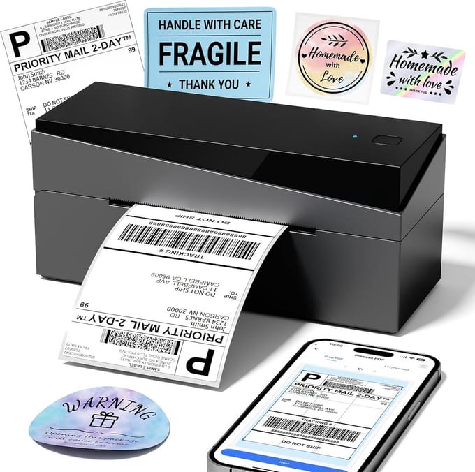 Thermische Labelprinter - Verzendlabel Printer - Pakketten Versturen - Draadloze Bluetooth Connectie - 4x6 Inch - Zwart