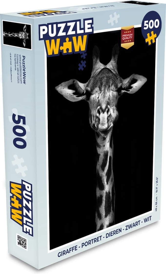 Puzzel Giraffe - Portret - Dieren - Zwart - Wit - Legpuzzel - Puzzel 500 stukjes