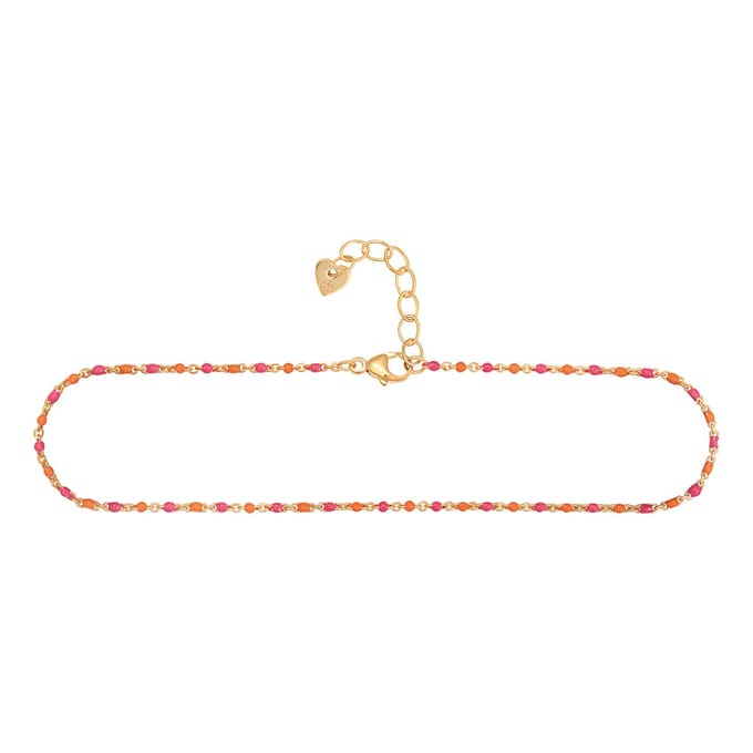 cai Fußkette 925 Silber vergoldet Email in pink und orange