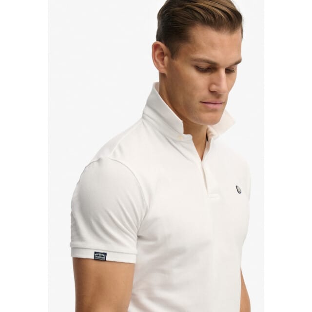 Superdry witte heren polo   Rib kraag   Regular fit   Knoopsluiting   Korte mouw Wit S