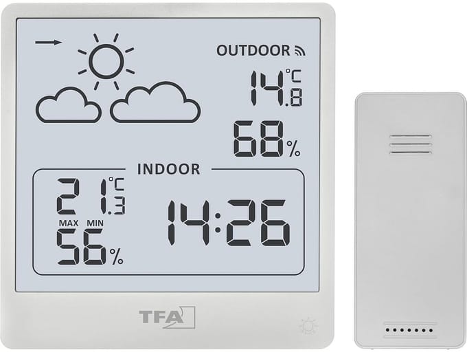 Draadloos weerstation met buitensensor voor temperatuur en luchtvochtigheid