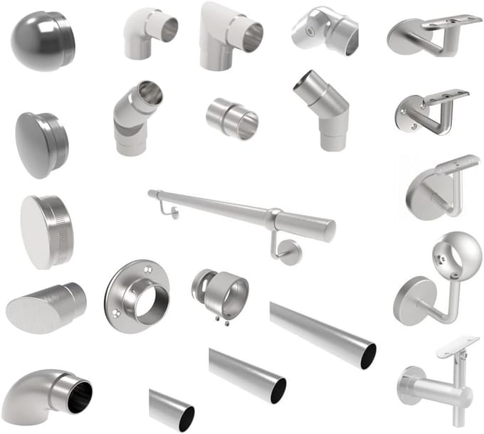 Configureerbare RVS Trapleuning Set 42,4mm - Wandsteun & Accessoires