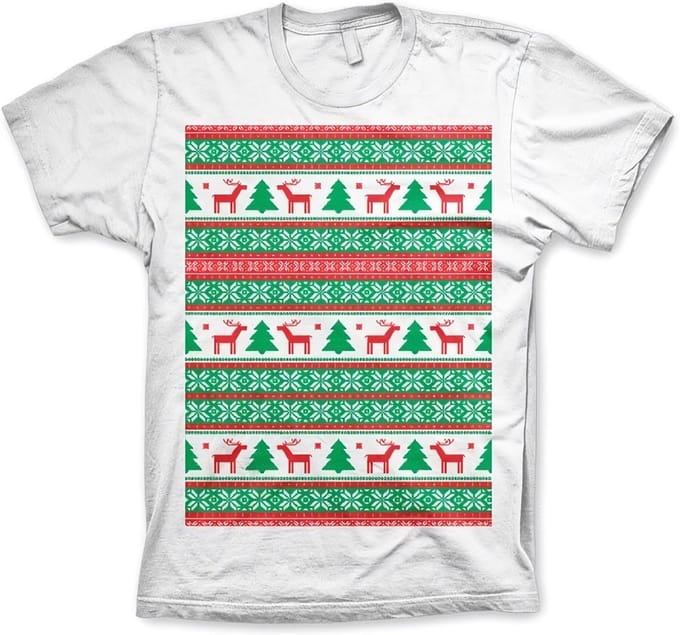 Heren Tshirt -L- Christmas Knit Pattern Wit