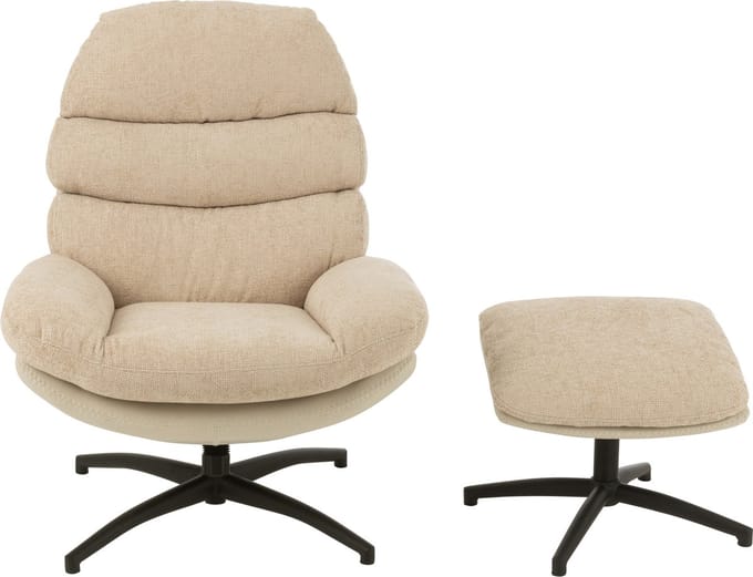 J-Line zetel Relax + Voetbank - metaal/multiplex - beige/zwart