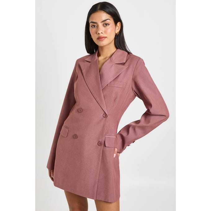 boohoo Dames Schoudervulling Blazer Jurk | Dusty Mauve | Maat: 40