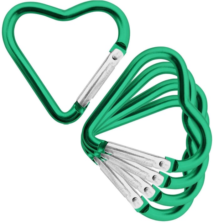 Aluminium karabijnhaak hart 44x43x4,5mm groen - per 5 stuks