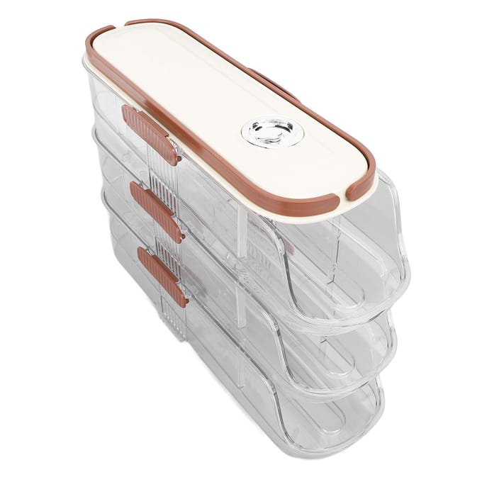 3 Laags Automatische Rollende Eieropbergdoos Eierorganizer Eieropbergcontainer met Deksel voor Koelkast Enkele Rij white