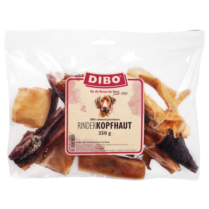 Voordeelpakket: 4 x 250 g DIBO runderkophuid hondensnacks