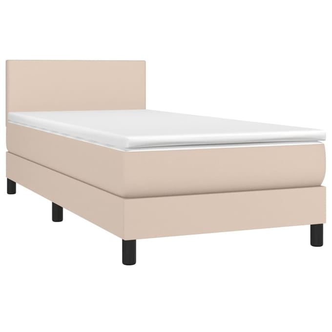 vidaXL - Boxspring - met - matras - en - LED - kunstleer - cappuccinokleur - 90x200 - cm