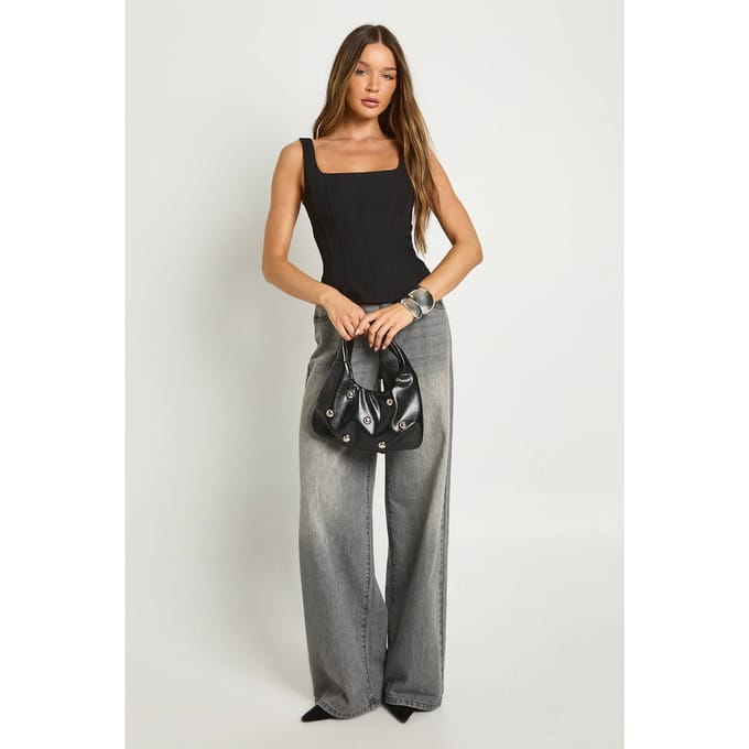 boohoo Dames Gestructureerde Crepe Korset Top | Zwart | Maat: 34