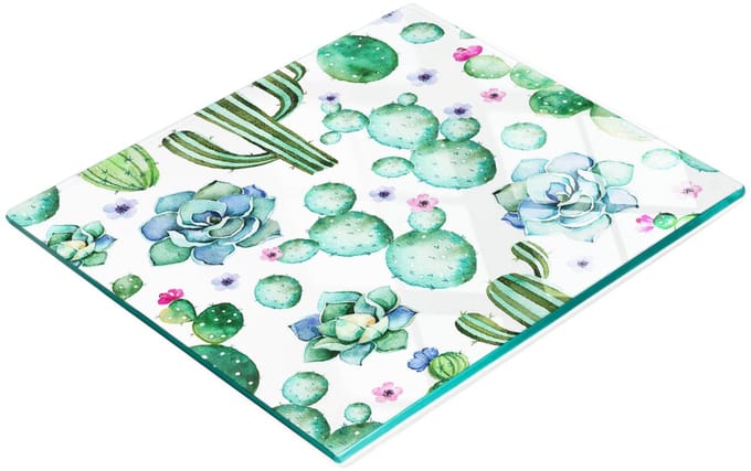 Multifunctionele decoratieve snijplank voor de keuken, gehard glas, cactussen, 60x52 cm