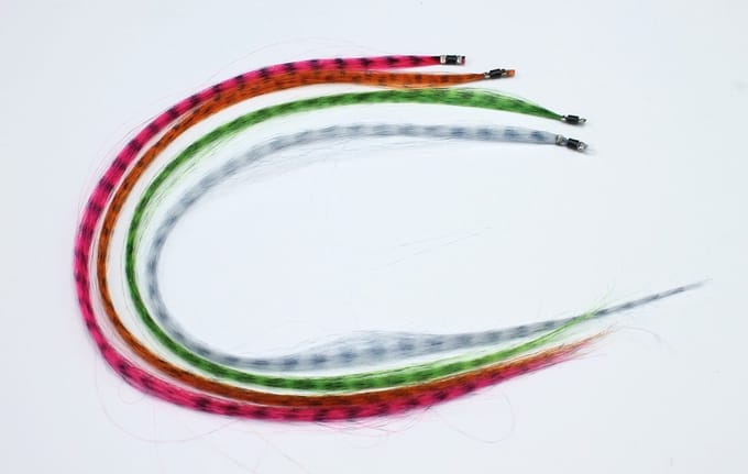Funny feather look extensions fuchsia-oranje-groen-wit 4 extensions
