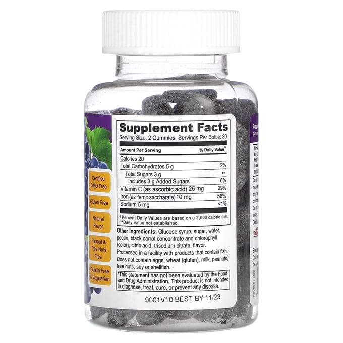Doctor's Finest, supplément de fer avec vitamine C, saveur raisin, 60 gommes