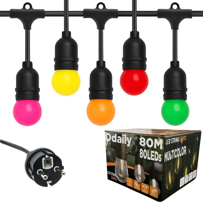 Odaily Lichtsnoer Buiten - 80 Meter - 80 LED Lampen - Multicolor Feestverlichting - IP65