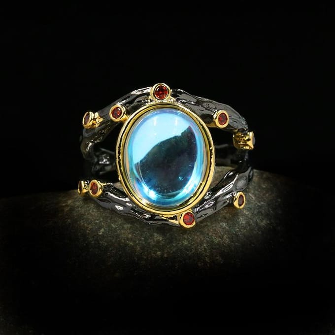 Bague Lune en Pierre de Lune Enveloppante Ligne Abstraite Créative No. 9 black