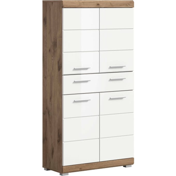Wave brede staande kast wit hoogglans MDF TZ Nox Eiken NB - 31x74x141cm