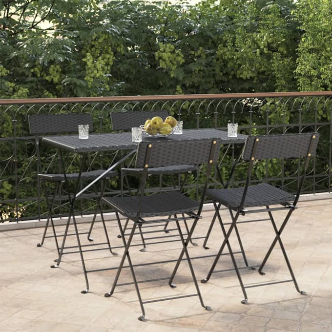 vidaXL - Opklapbare - stoelen, - 4 - stuks, - zwart, - van - polyrotan - en - staal.