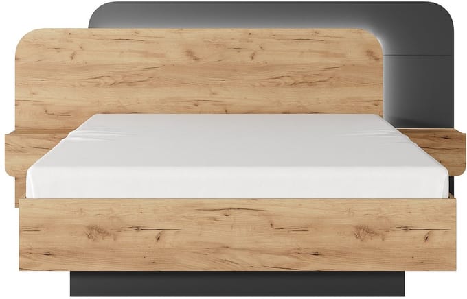 Vente-unique Bedframe hout antracietgrijs, natuurlijk licht 160 x 200 cm