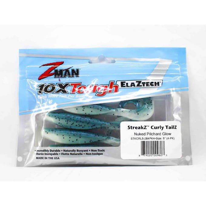 Zman Zacht kunstaas StreakZ Curly TailZ 5 Inch 4/Pack Nuked Pilchard Glow (9603) gray
