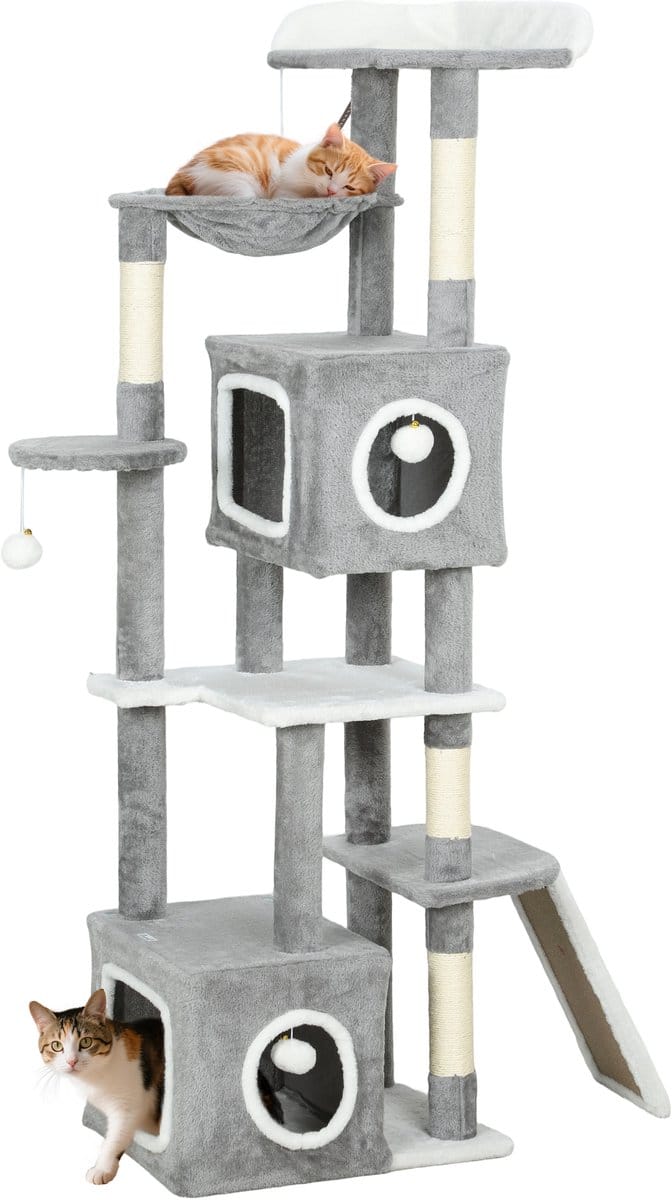 PawHut-Kattenkrabpaal-Spaanplaat, Pluche-48x40x165cm-Grijs