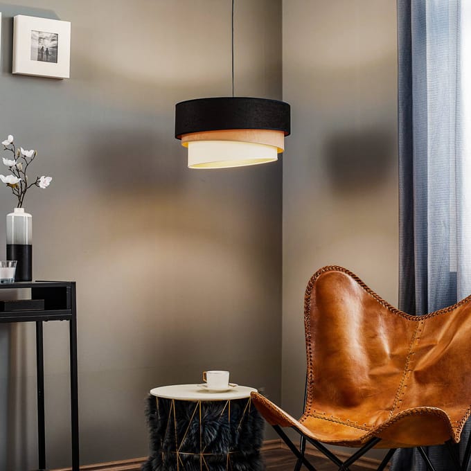 Duolla Hanglamp Devon, zwart/beige/ecru/goud Ø45cm
