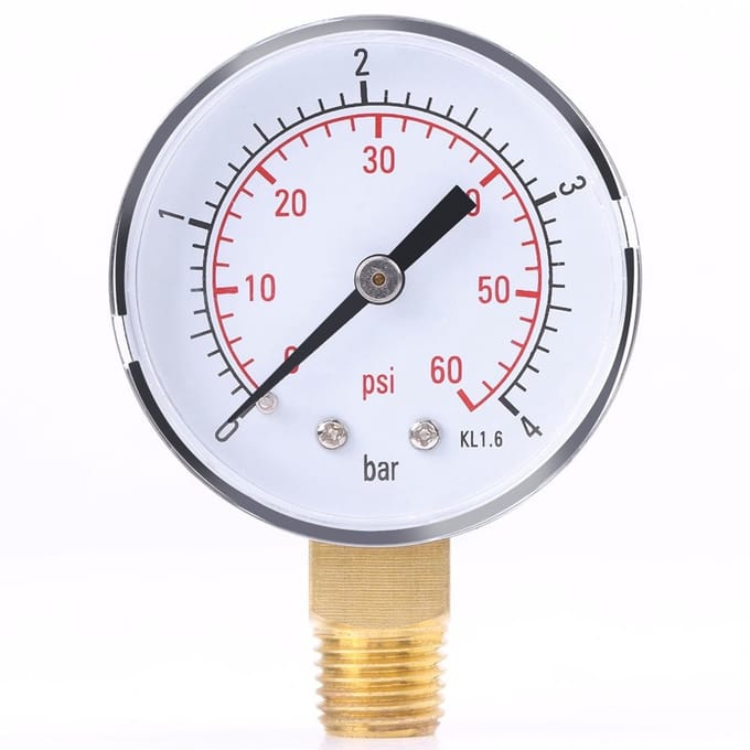 Dailygoods- Brandstofdrukmeter Mini - Drukmeter 0-4 Bar - Manometer 0-60 PSI - NPT Aansluiting - Diameter Wijzerplaat 50 mm - Metaal