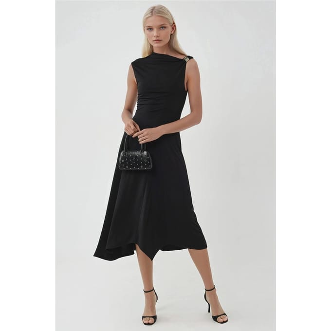 Accessoire Gedetailleerde Asymmetrische Midi-jurk