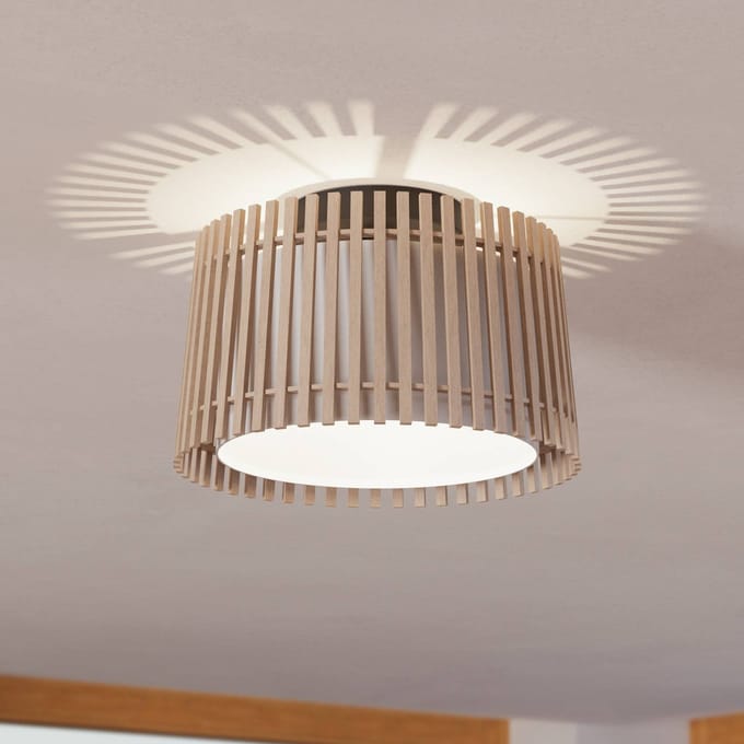 EGLO Fattoria Plafondlamp - E27 - Ø 38 cm - Zwart/Bruin/Wit - Hout/Textiel