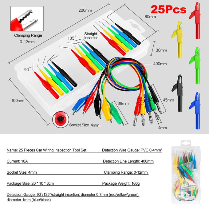 Outil d'inspection de câblage automobile, câble de test, ensemble complet de tests de circuits automobiles, 25 pièces 20 Pcs gray