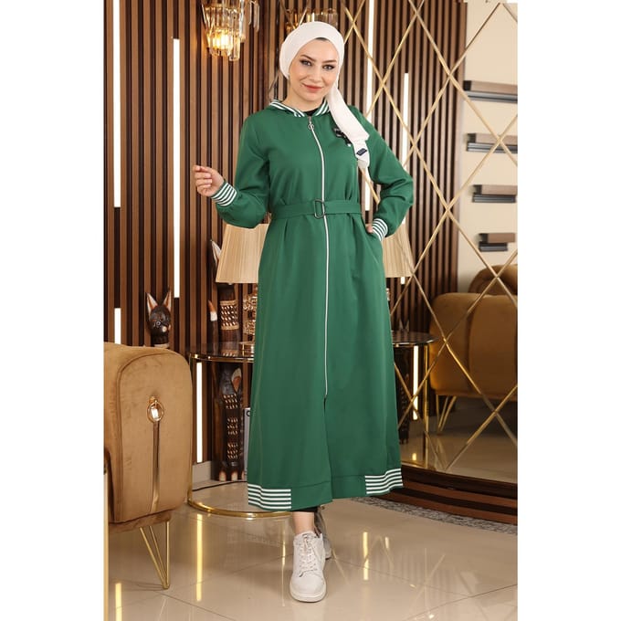 Met rits Capuchon Abaya Smaragdgroen