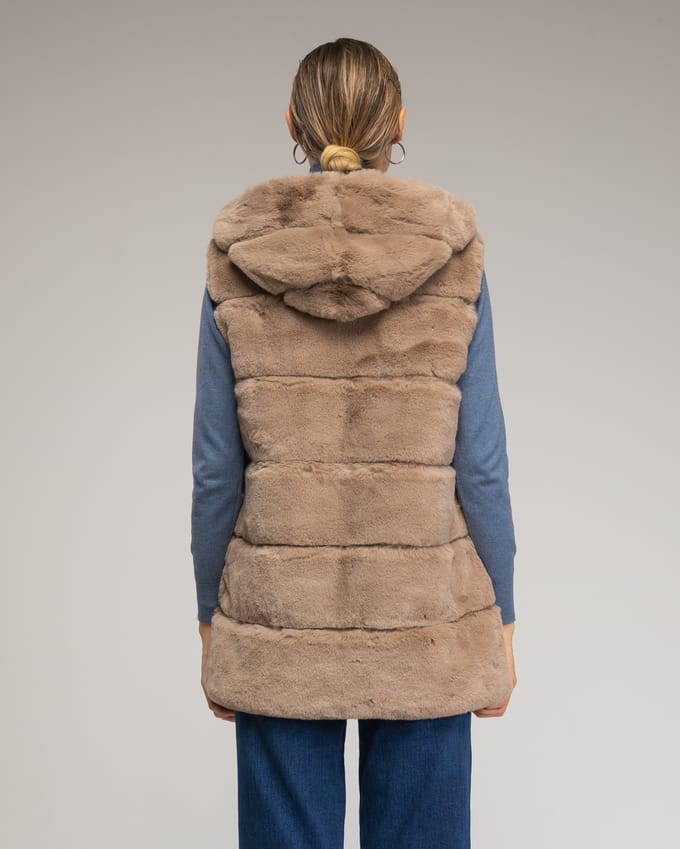 Leren vest met capuchon