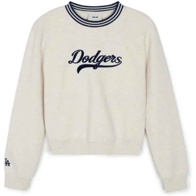 MLB Los Angeles Dodgers Logo Motif Lettres Col Rond Pull Pull Manches Longues Pull en Maille Pull pour Femme Blanc Cassé 3FMTV0344-07OTS S gray