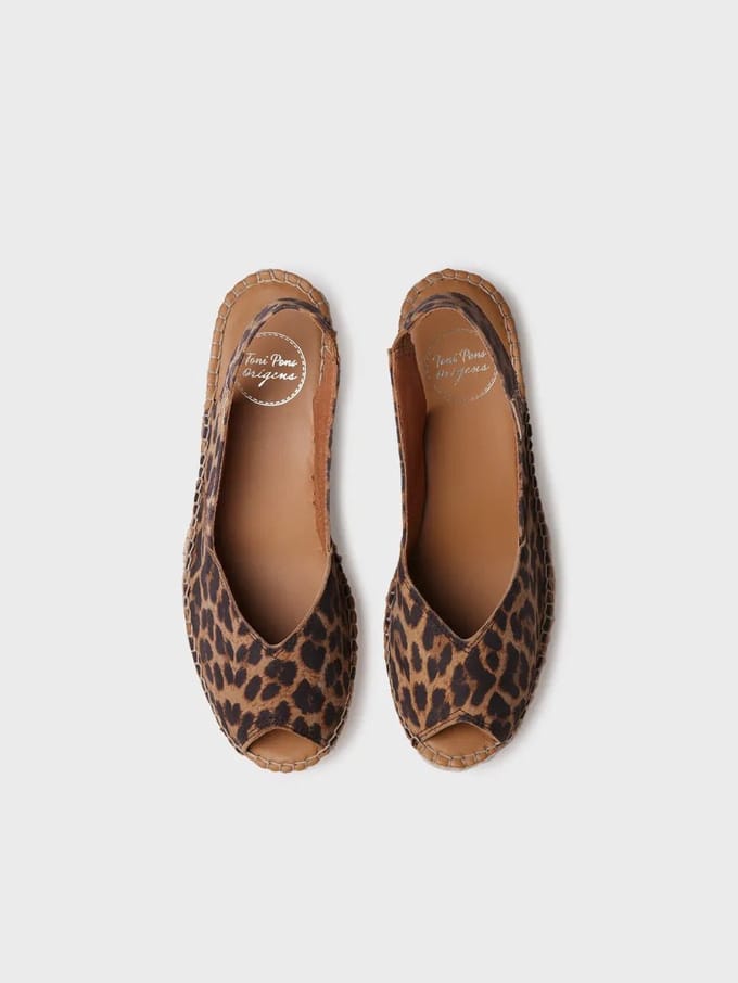 Dames leren espadrille met open neus en sleehak | BERNIA-P