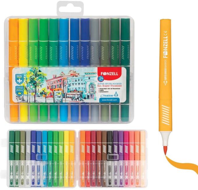 Fonzell Super Brush Markerset - Professionele Brushpennen - 24 Kleuren