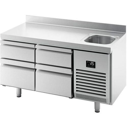 GGM Gastro Kühltisch Premium PLUS - 1468x700mm - mit 1 Becken, 4 Schubladen - Aufkantung